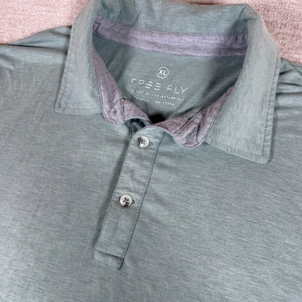 Free Fly Polo Mens XL Green Stretch Bamboo Viscose Heathered Short Sleeve